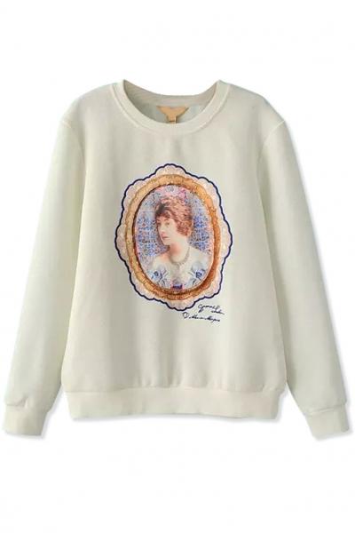Oasap Portrait Pattern Textured Sweatshirt