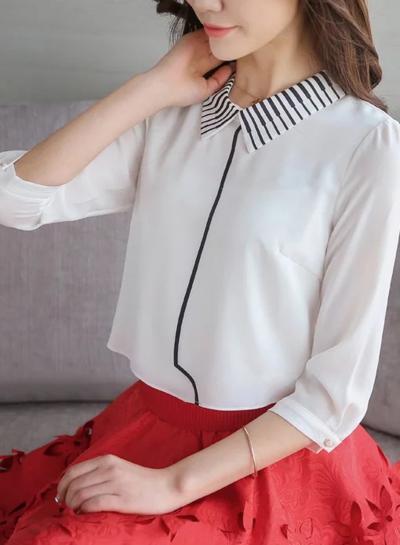 Oasap White Fashion Chiffion Shirt
