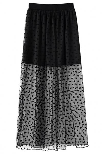 Oasap Sweatheart Sheer Mesh Midi Skirt