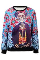 Oasap Casual Skull Floral Pattern Sweatshirt