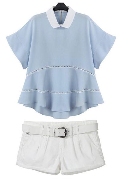 Oasap Street-chic Flounce Denim Shorts Matching Set