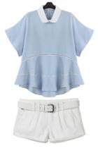 Oasap Street-chic Flounce Denim Shorts Matching Set
