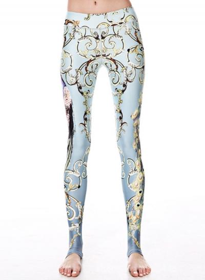 Oasap Wide Waistband Peacock Printed Skinny Fit Sport Leggings
