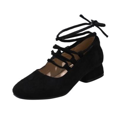 Oasap Square Toe Cross Lace Up Block Heels Shoes