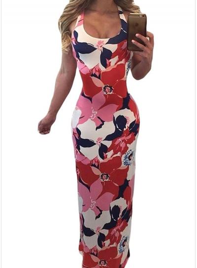 Oasap Floral Print Slip Bodycon Dress