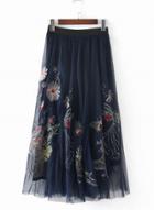 Oasap Net Yarn Embroidery Maxi Skirt