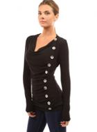 Oasap Round Neck Long Sleeve Solid Color Metal Buttons Decoration Tee Shirt