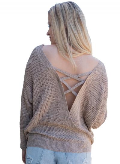 Oasap Casual Cross Back Hollow-out Sweater