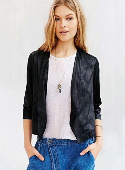 Oasap Solid 3/4 Sleeve Open Front Short Coat