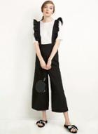 Oasap Ruffled Solid Wide Leg Ninth Overalls Pants