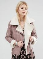 Oasap Women's Turn Down Collar Zip Front Shearling Jacket