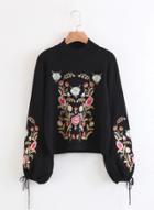 Oasap High Neck Floral Embroidery Flare Sleeve Sweaters