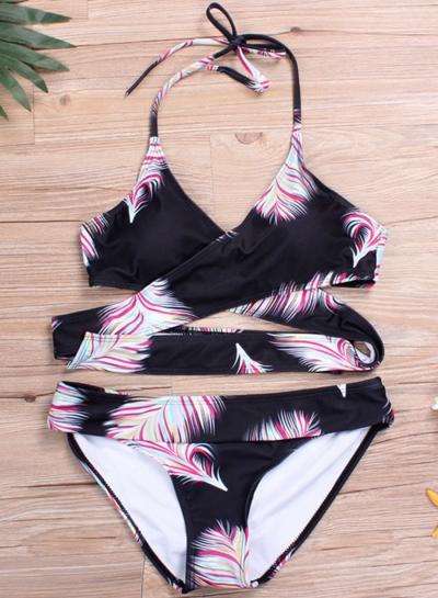 Oasap 2 Piece Digital Printed Bandage Swimwear Set