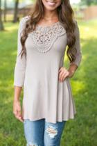 Oasap Hollow Out Crochet Three Quarter Knit Tee
