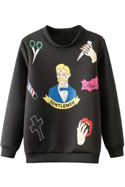Oasap Fancy Pattern O Neck Long Sleeve Sweatshirt