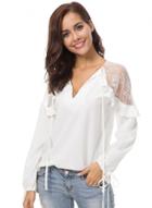 Oasap Lace Stitching Bottoming Chiffon Shirt