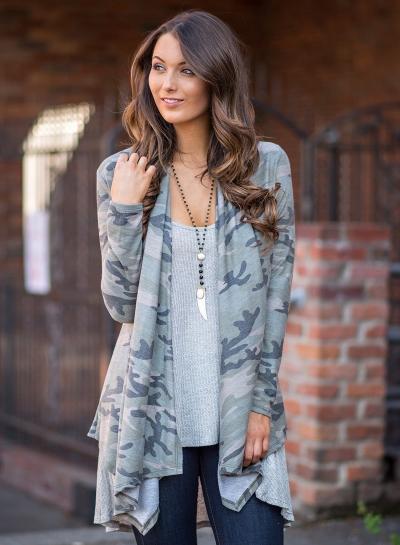 Oasap Shawl Camo Open Front Irregular Cardigan
