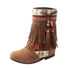 Oasap National Style Height Increasing Round Toe Boots With Tassel