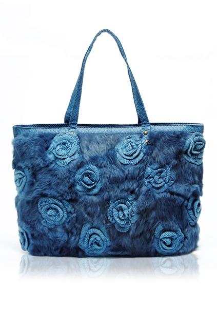Oasap Rose Embellished Fur Shoulder Bag