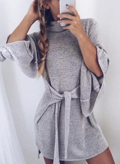 Oasap High Neck Long Sleeve Tie Front Sweater