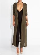 Oasap Fashion Long Sleeve Solid Chiffon Trench Coat With Belt