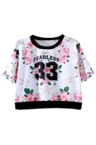 Oasap Casual Letter Graphic Floral Printed Crop Top