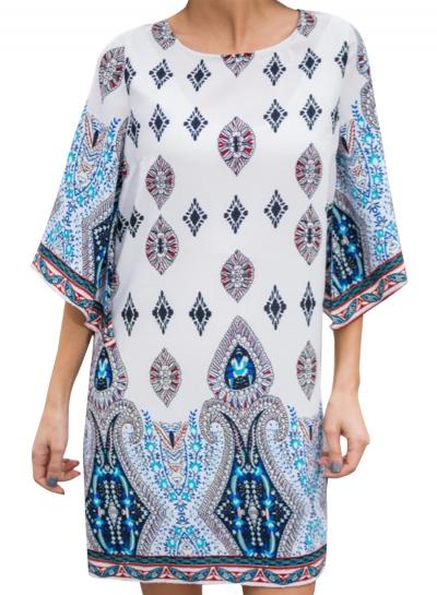 Oasap Women's Casual 3/4 Sleeve Tribal Print Mini Shift Dress