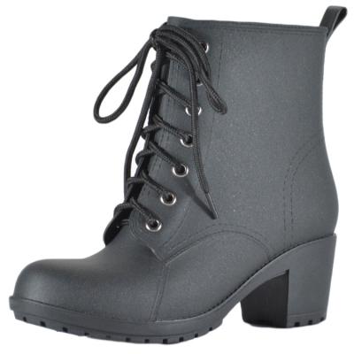 Oasap Medium Heels Round Toe Lace Up Rain Boots