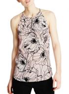 Oasap Women Abstract Print Halter Sleeveless Keyhole Back Blouse