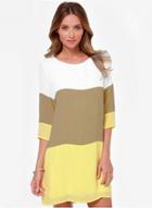 Oasap Casual 3/4 Sleeve Color Block Pullover Dress
