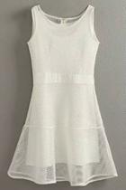 Oasap Elegant White Structured Mesh Mini Dress Two Sets