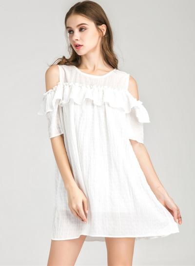 Oasap Round Neck Flounce Hem Casual Dresses