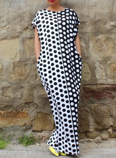 Oasap Women's Fashion Summer Short Sleeve Loose Polka Dot Maxi Dress