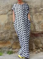 Oasap Women's Fashion Summer Short Sleeve Loose Polka Dot Maxi Dress