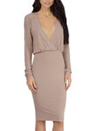 Oasap Women's V Neck Ruched Long Sleeve Dress