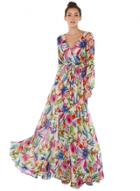 Oasap V Neck Long Sleeve Floral Tie Waist Bohemian Maxi Dress
