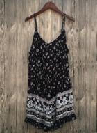 Oasap Spaghetti Strap Sleeveless Floral Printed Elastic Waist Romper