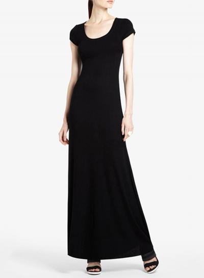 Oasap Scoop Neck Solid Color Short Sleeve Dress