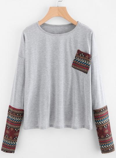 Oasap Casual Christmas Tribal Print Pullover Tee