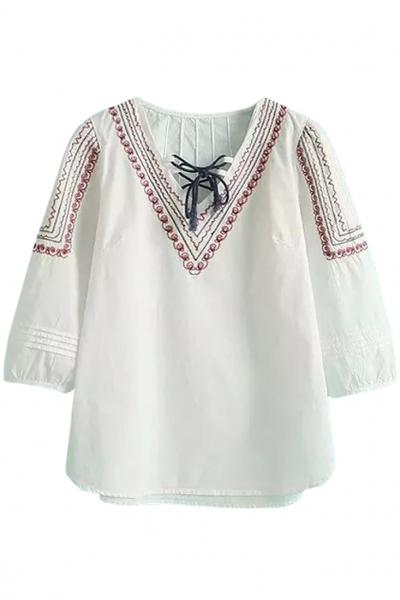 Oasap Demure V Neckline White Blouse