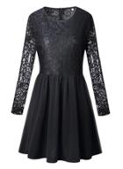 Oasap Long Sleeve Round Neck Lace Panel A-line Dress