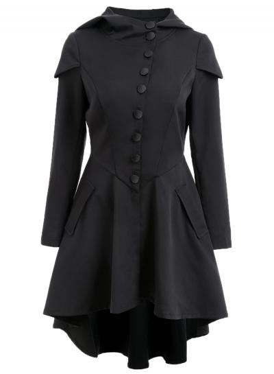 Oasap Hooded Long Sleeve Solid Color Back Lace-up Coat