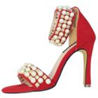 Oasap Peep Toe Ankle Strap High Heels Pearls Sandals