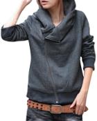 Oasap Women's Casual Heaps Collar Long Sleeve Oblique Zipper Hoodie