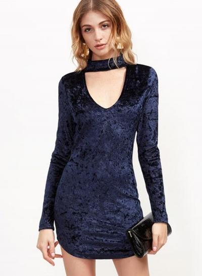 Oasap Choker V Neck Velvet Bodycon Mini Dress