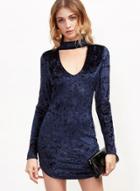 Oasap Choker V Neck Velvet Bodycon Mini Dress