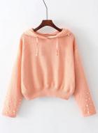 Oasap Hooded Long Sleeve Pearls Decoration Sweater