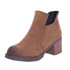 Oasap Solid Color Round Toe Side Zipper Block Heels Boots