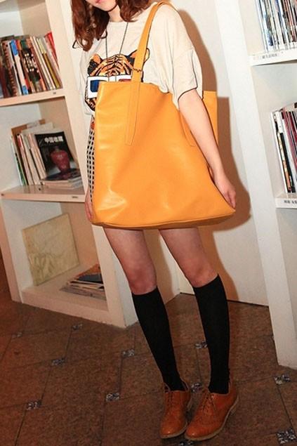 Oasap Oversized Simple Zipped Pin Buckle Straps Shoulder Bag