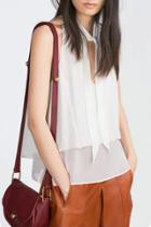 Oasap Simple Cut-out Front Side Slit Sheer Chiffon Tie Blouse